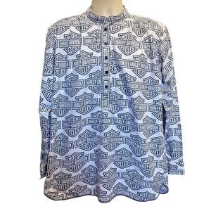 Harley-Davidson Henley Style Mandarin Collar Pull-Over Cotton Spell Out Shirt